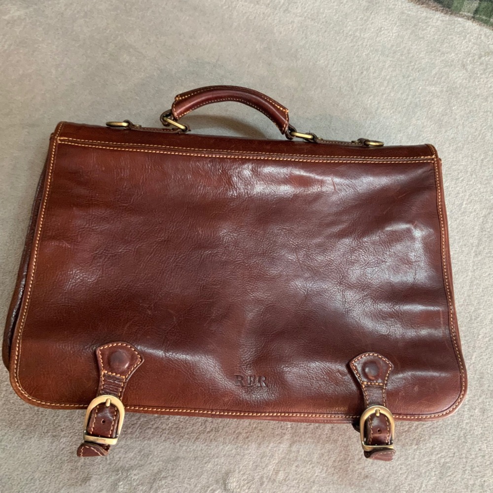 BuccioPalermo Italian Brown Leather Messenger Bag Briefcase Satchel RFR Monogram